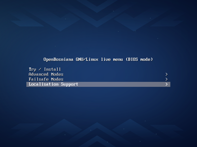 The isolinux menu in BIOS mode